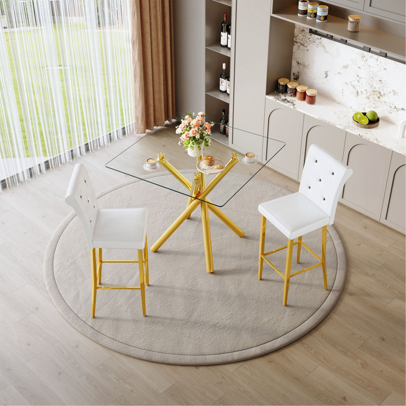 Ensemble de 2 tables de bar et tabourets de bar à hauteur fixe en verre Modern