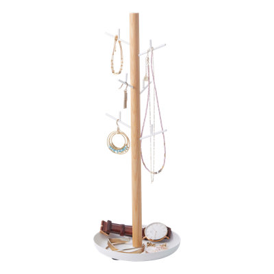 Yamazaki Home Accessory Tree - Support à bijoux avec plateau, acier et bois