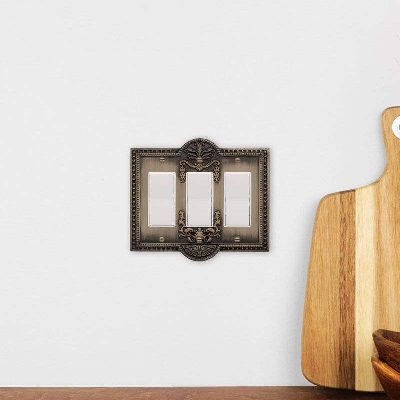 Meadows 3-Gang Rocker Wall Plate, Antique Brass
