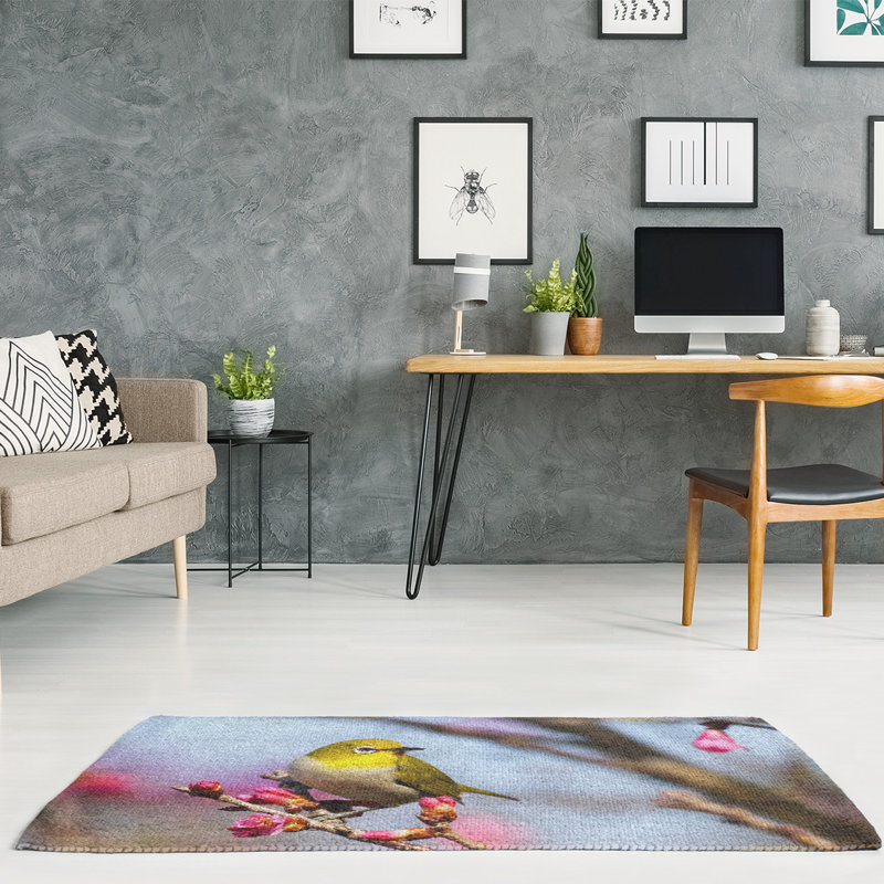 Tapis de la zone dorée à oiseau sur une branche, Rectangle 3 pi x 5 pi