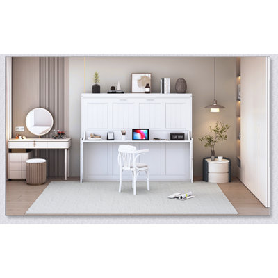 Full Size Murphy Bed With Hydraulic Lift & Desk Design