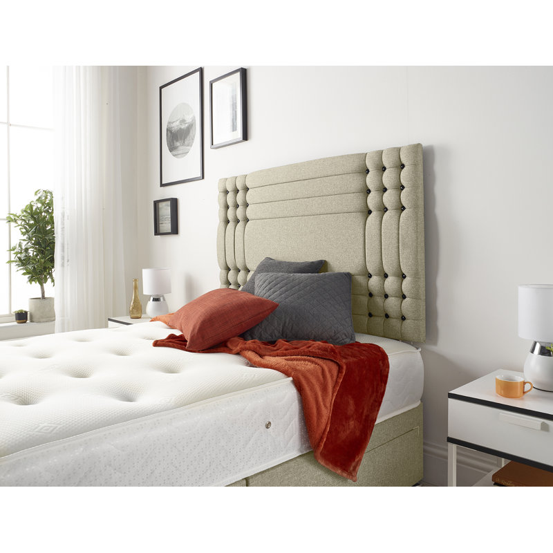 Dennishia Divan Bed Base with Headboard and Optional Drawers Linen Fabric, Wheat, Double (4'6), No Drawer