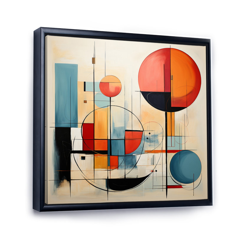 Coloré Mid Century Dynamic Duality II - impression, Cadre flottant noir, H 24 po x l 24 po x P 1 po