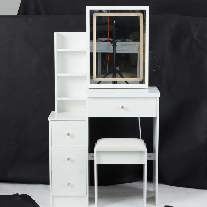 Petite coiffeuse 29,2 "+ tabouret rembourré, Blanc