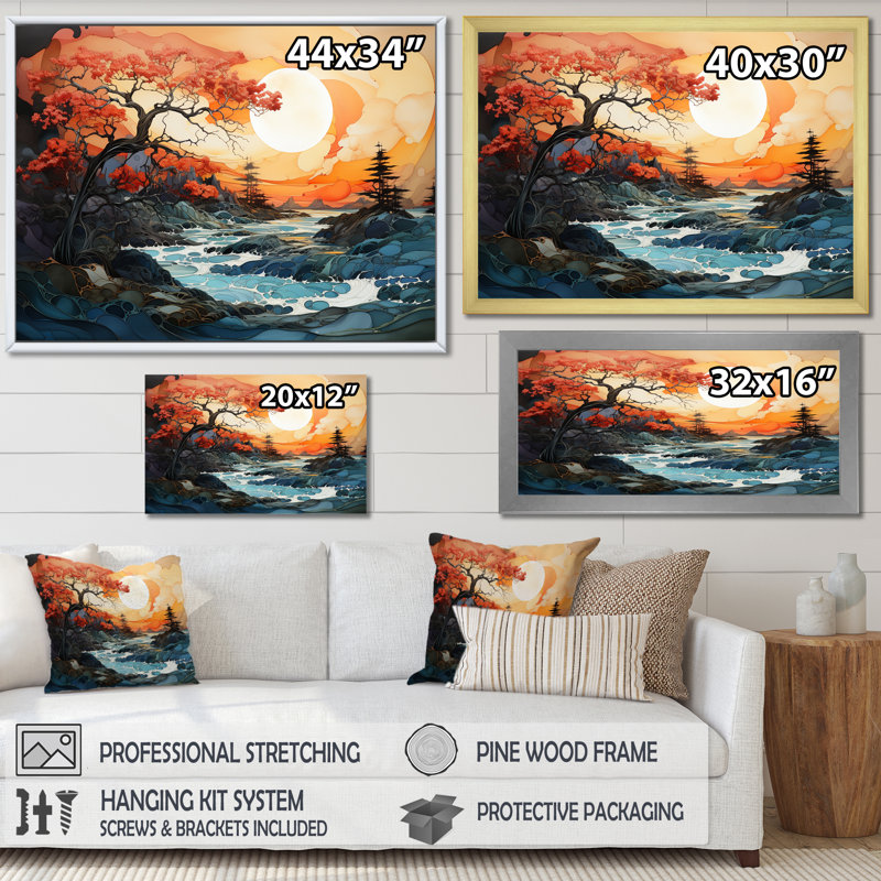 Tempêtes, lever de soleil, paysage sur toile, H 34 po x l 44 po x P 1,5 po, Toile tendue