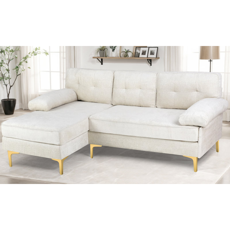 L-Shaped Velvet Reversible Sleeper Sofa, Gold, Green Velvet