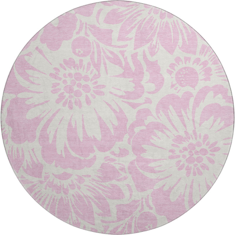 Premium Machine Washable Cerrito AMF551 Pink Rug, Round 8'