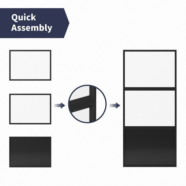 Black Aluminum and Frosted Glass Sliding Barn Door with Hardware Kit
