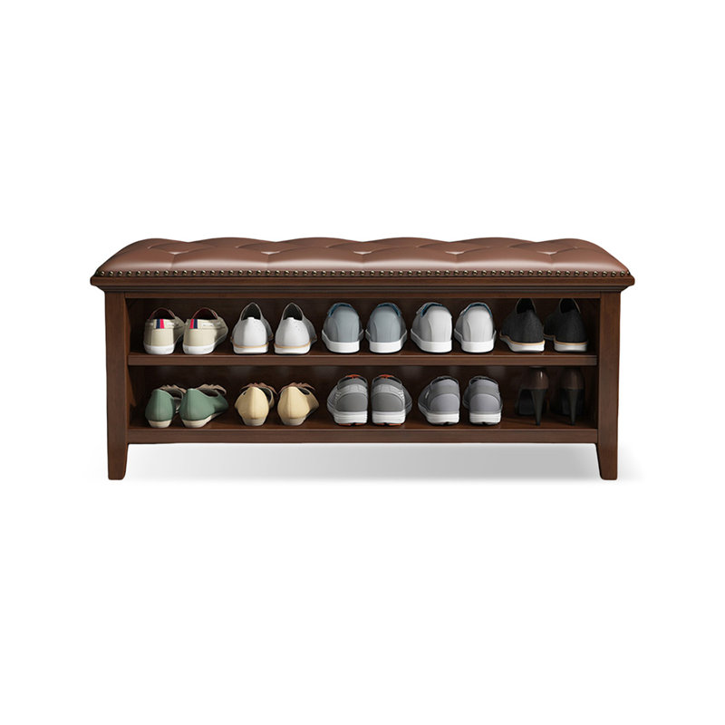 Banc rembourré en bois massif noyer, Walnut