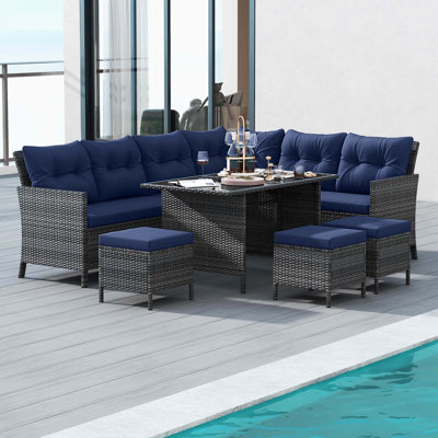 Ensemble de canapé modulaire en rotin 7 pièces avec coussins moelleux 7 pièces