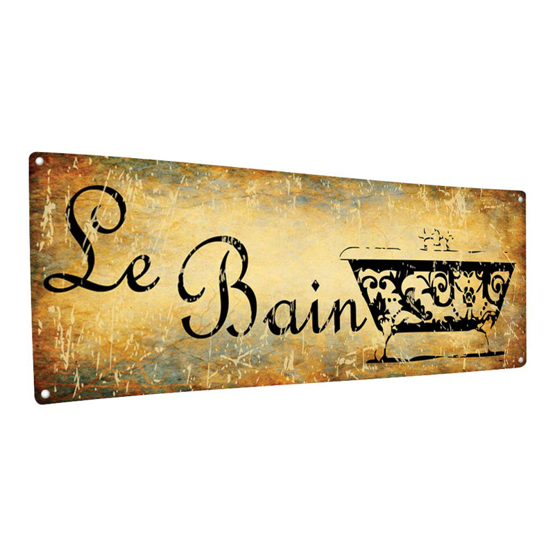 "En métal vieilli, Le Bain" sur métal, H 4,25 po x l 11,5 po x P 0,04 po