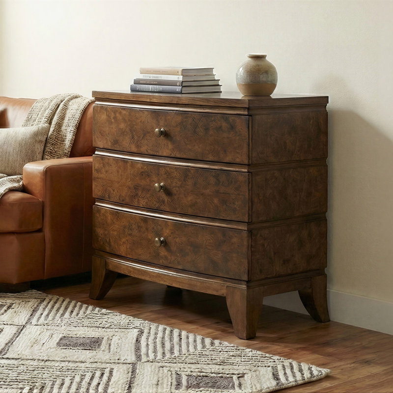 Table de chevet 3 tiroirs Burl Oak, Brun