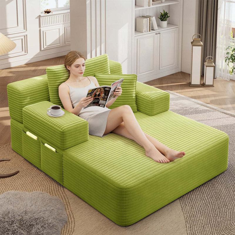 Méridienne rembourrée avec 3 coussins, pour petits espaces, salon, appartement, Vert clair