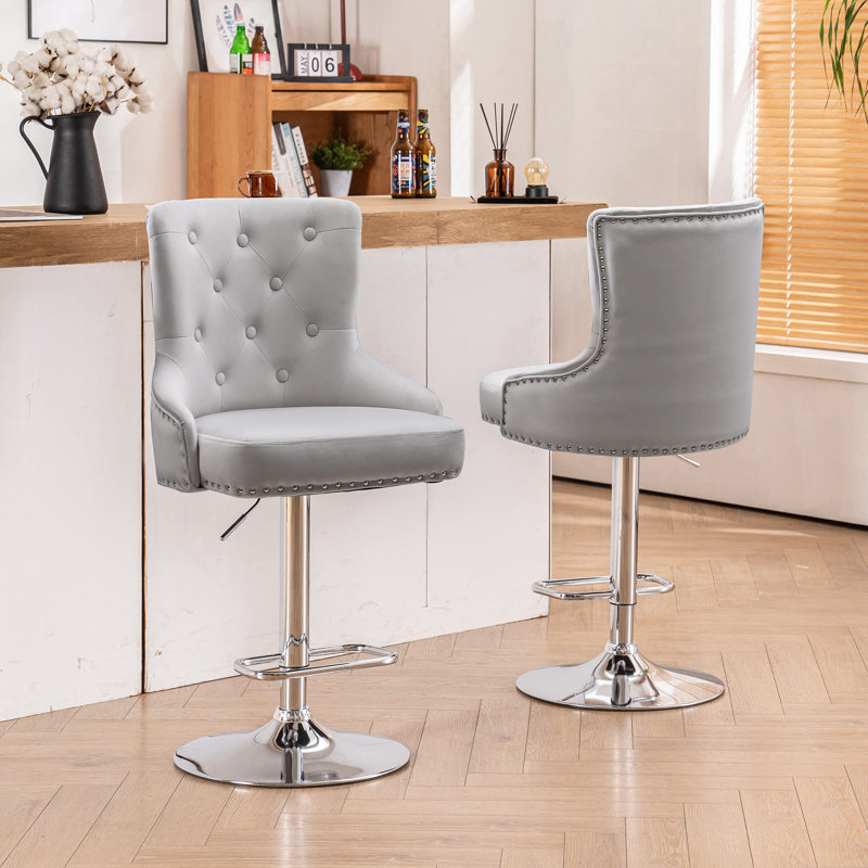 Tabouret de comptoir pivotant rembourré avec structure en métal Witman, 2, Gris clair