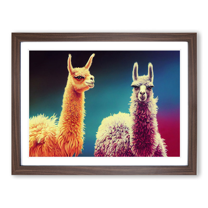 Epic Llamas - Framed Print, 46cm H x 64cm W x 2cm D, Walnut