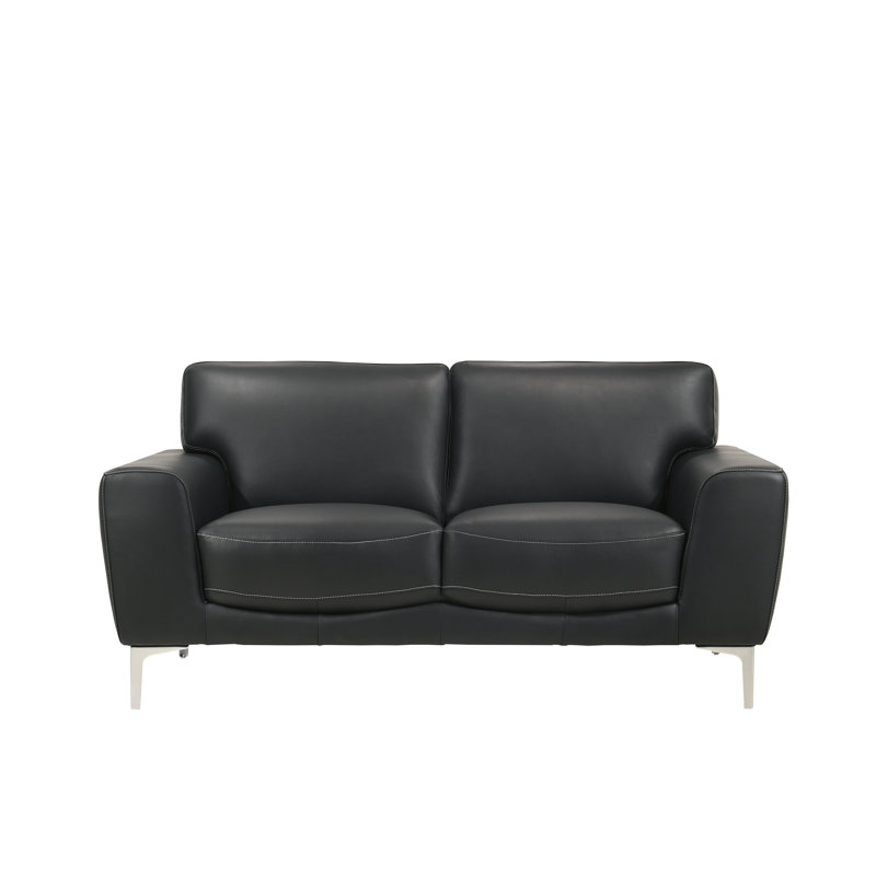 Causeuse à accoudoirs carrés en cuir véritable 62 po Canfall Ananna