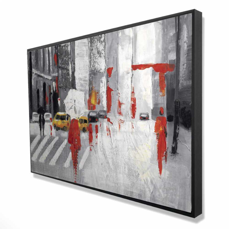 Abstrait nuageux, rue de la ville | Toile grise avec décor de ville grise, H 37,25 po x l 25,25 po