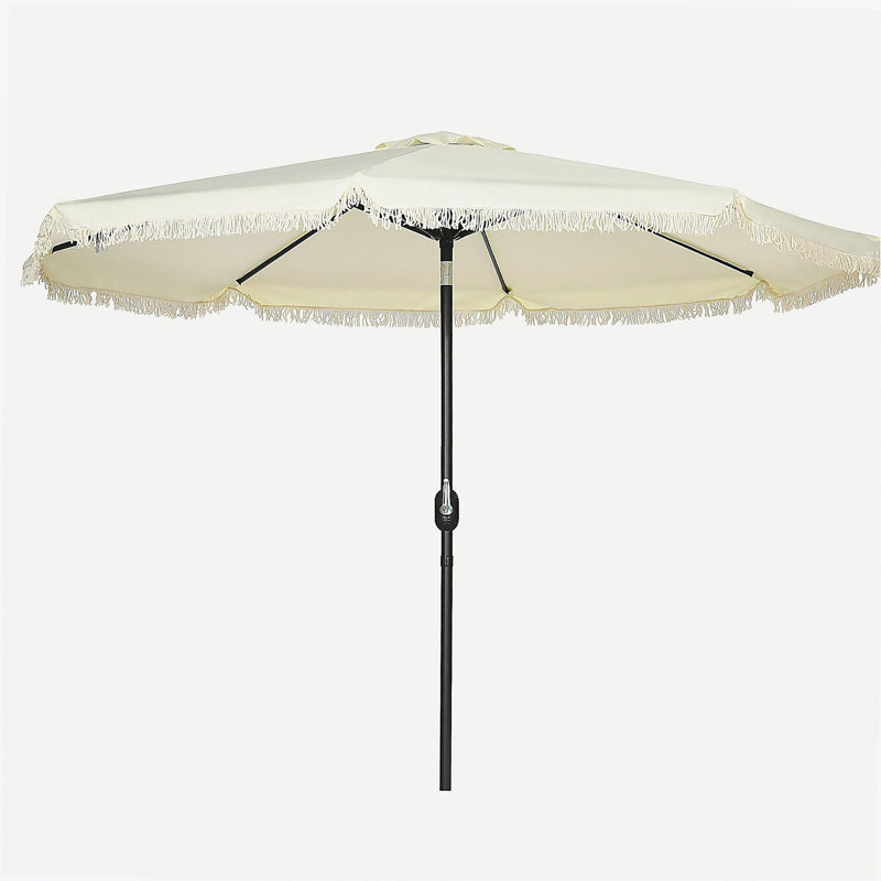 Parasol de patio de 9 pi avec bouton-poussoir inclinable et manivelle Outsunny, Blanc, crème