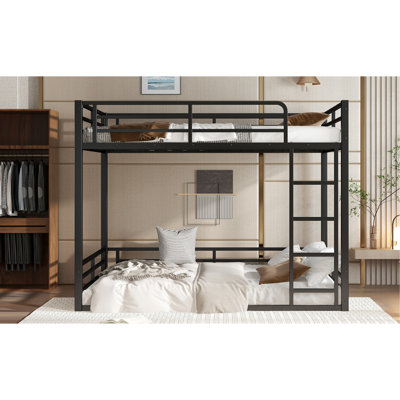 Lit superposé en métal, structure de lit superposé double TG sur TG, lit superposé robuste pour enfants, adolescents, adultes, conception à bruit réduit, noir