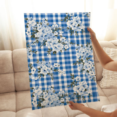 Floral Blue Gingham Flowers XI Unframed Art Print