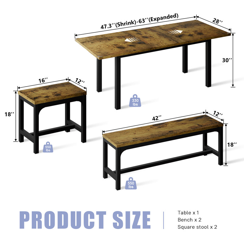 Anterrio Four Leg Dining Set, Rustic Brown