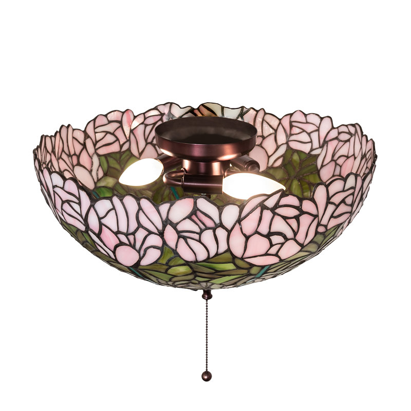 16" Wide Tiffany Cabbage Rose Fan Light Fixture