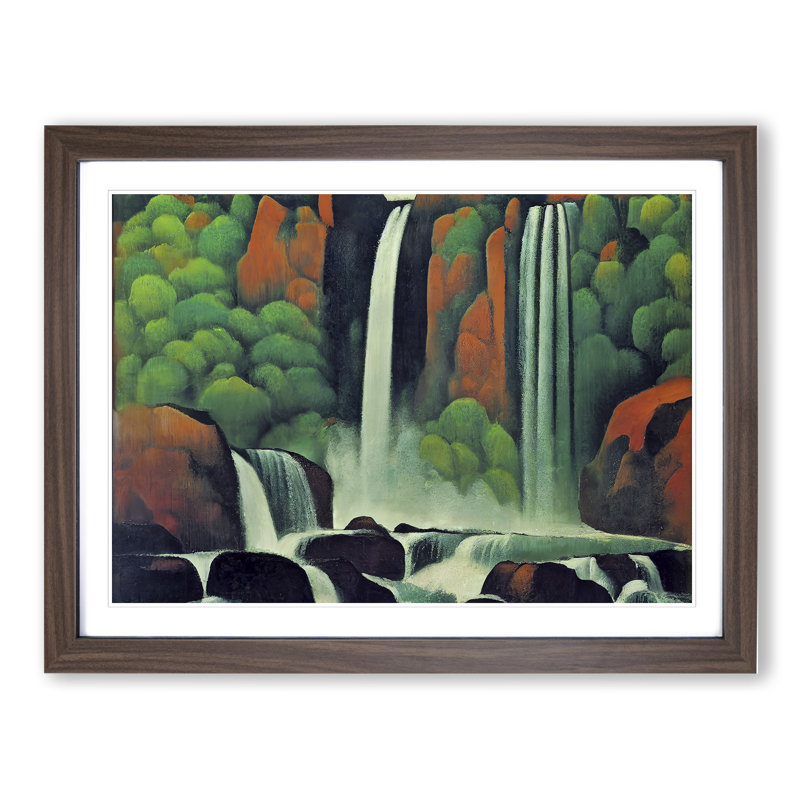 Charming Waterfall - Single Picture Frame Painting, 46cm H x 64cm W x 2cm D, Walnut