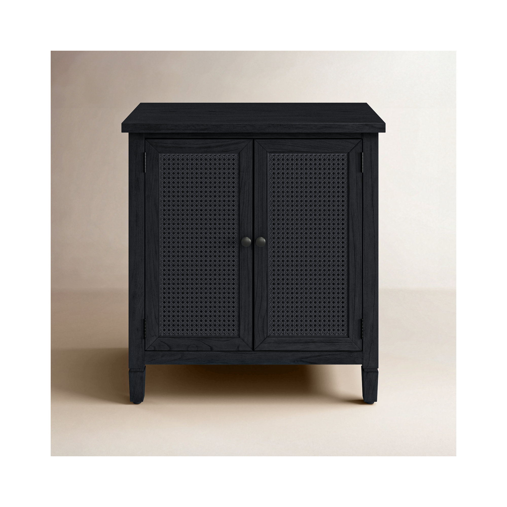 Charleston 2-Door Cane Cabinet, Washed Black