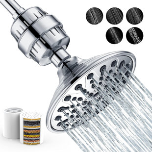 Pomme de douche avec filtre de douche à 20 niveaux - pomme de douche filtrée à 6 réglages pour eau dure, cartouche filtrante d'adoucisseur d'eau 2 pièces pour éliminer le chlore et les substances nocives