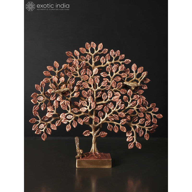Sculpture arbre de vie avec oiseaux 12 po - laiton fabriqué à la main avec placage or rose 24 carats - Décoration intérieure contemporaine inspirée de la nature