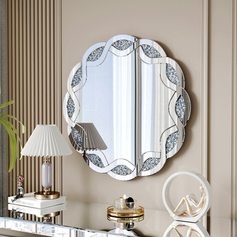 Miroir mural rond argenté 31,5 pouces Wave