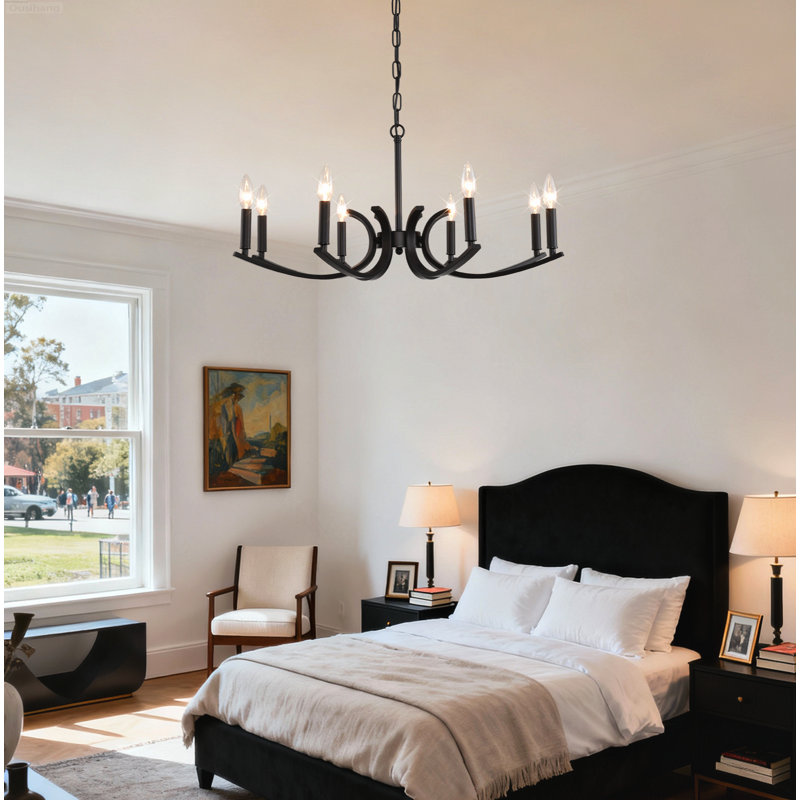 Lustre 8 lumières campagnard à haut plafond noir, 8-Light