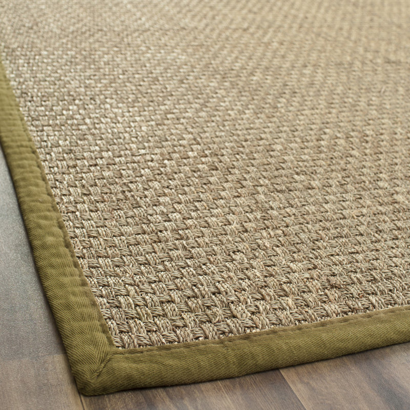 Auckland Bamboo Slat/Seagrass Natural/Olive Area Rug, Runner 2'6" x 6'