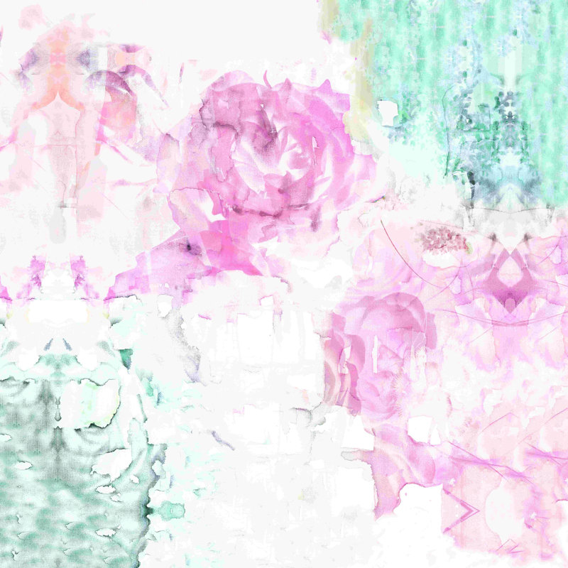 Aquarelle fleur rose, H 12 po x l 12 po