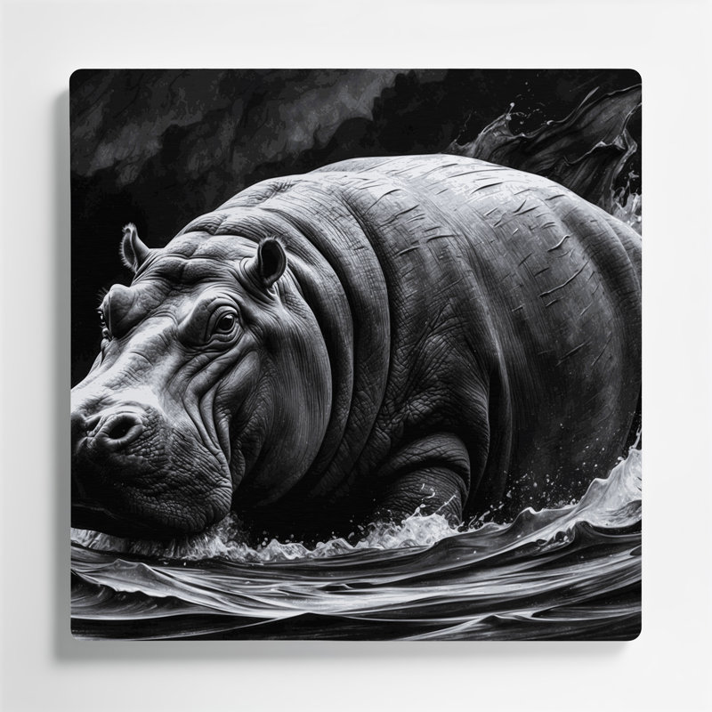Faune, hippopotame gris, art mural en métal, H 16 po x l 16 po