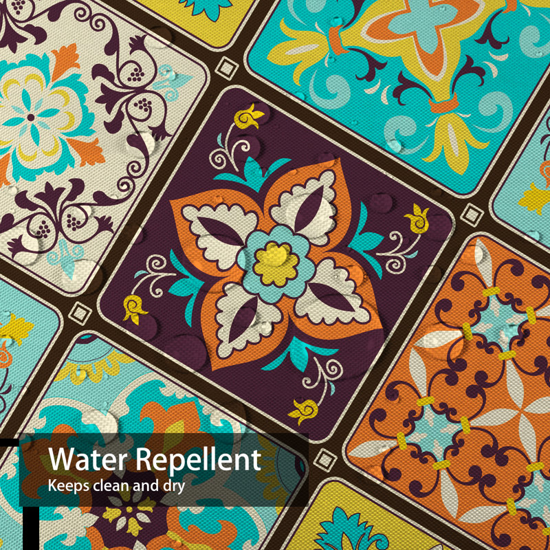 Turquoise Colorful Patchwork Tile Abstract Shower Curtain with 12 Hooks, L 84 po x l 72 po