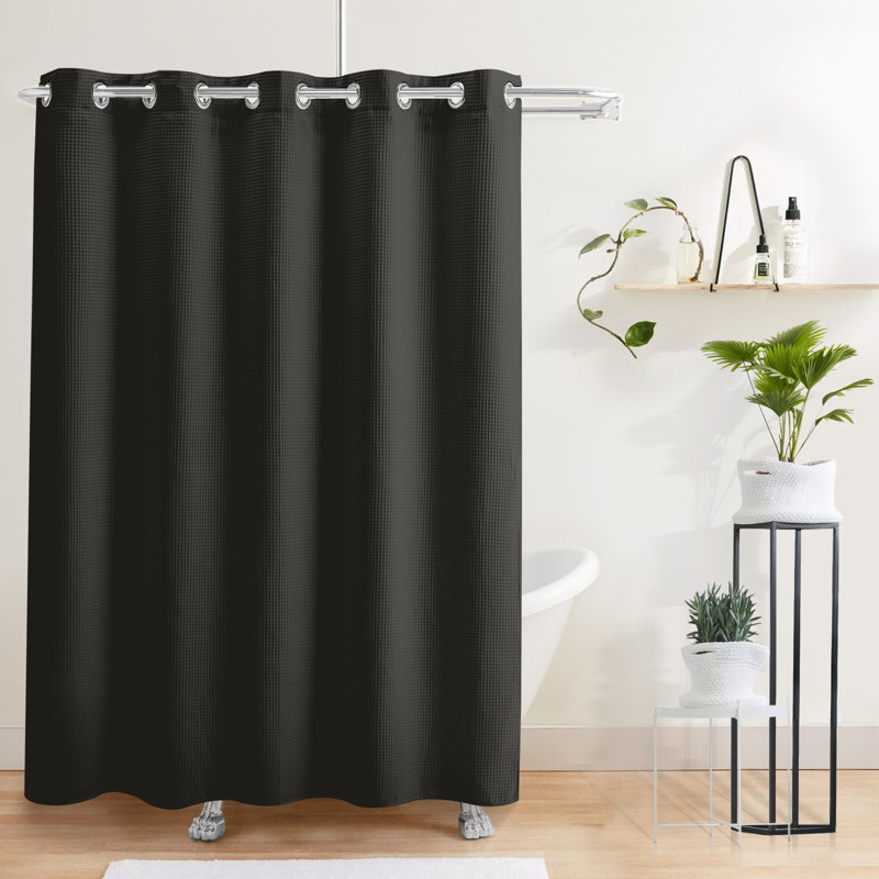 Rideau de douche gaufré Duppstadt, Noir, H 74 po x l 71 po