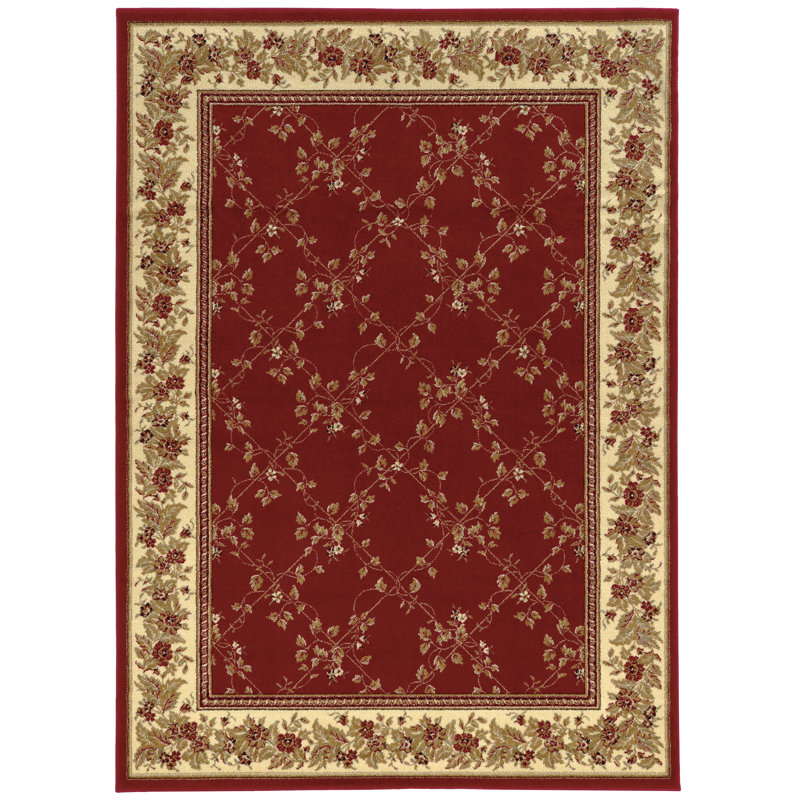 Tapis rouge / beige / ivoire Weisgerber, Rectangle 3 pi 3 po x 4 pi 11 po