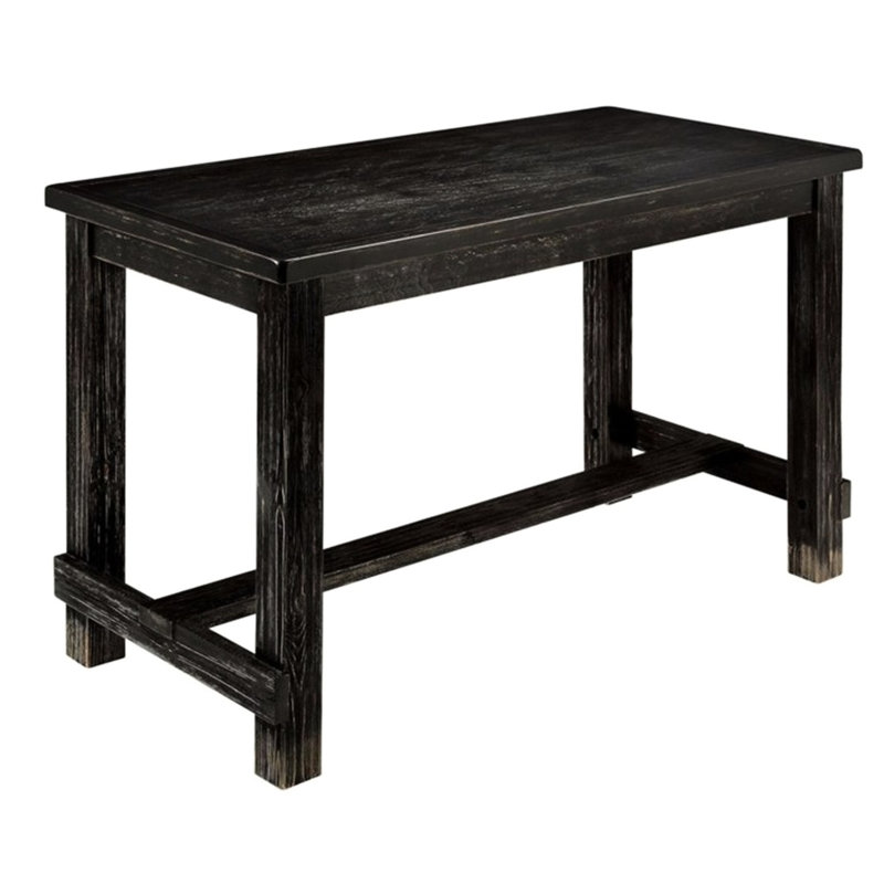 Table de salle à manger à hauteur de comptoir rustique, noir antique, bureau en bois massif, finition noire, panneaux