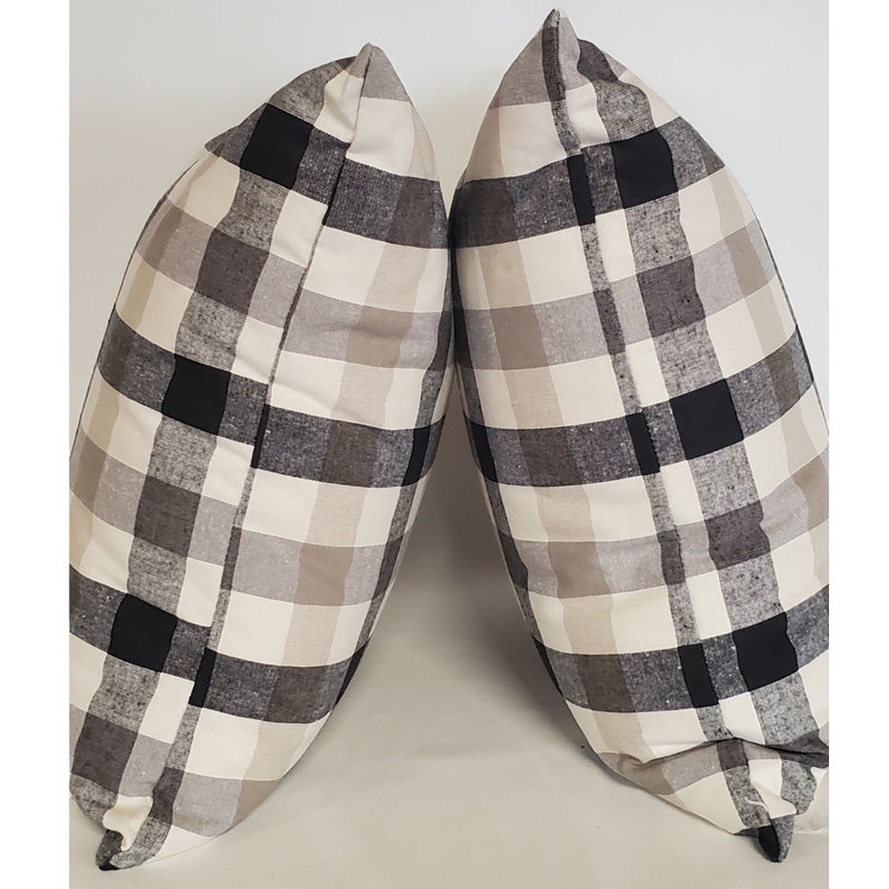Bison Check Throw Pillow 2-PC Set, Black/Tan/Cream