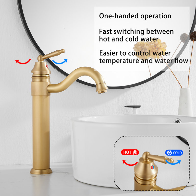 Single Handle Bathroom Vessel Sink Faucet, Antique Brass