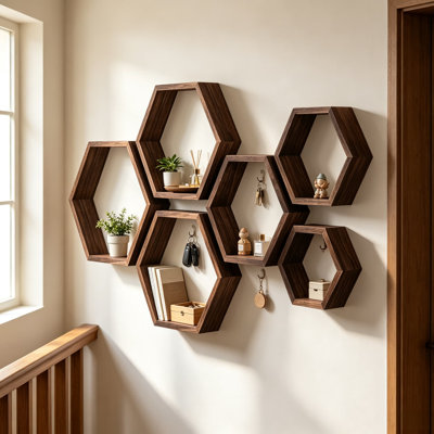 Ensemble de 6 tablettes flottantes hexagonales Farmhouse Honeycomb