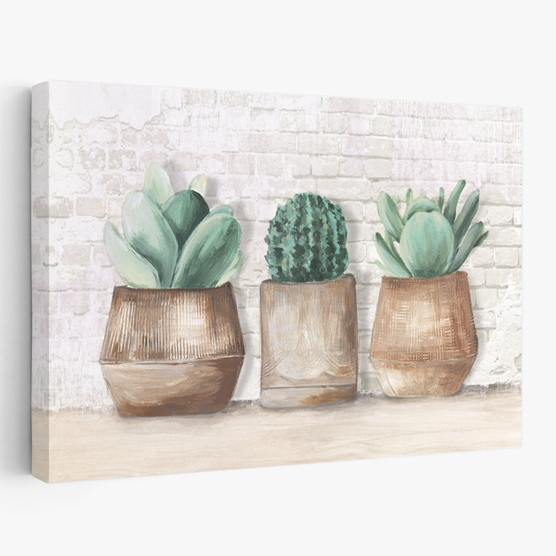 Plantes, fleurs, paysage, nature, trois cactus, art mural, H 32 po x l 48 po