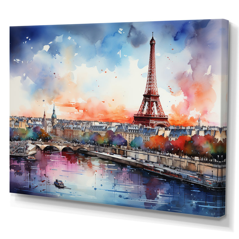 «Paris Cityscape Eiffel Tower in Spring I», reproduction sur toile, 34" H x 44" W, Toile tendue