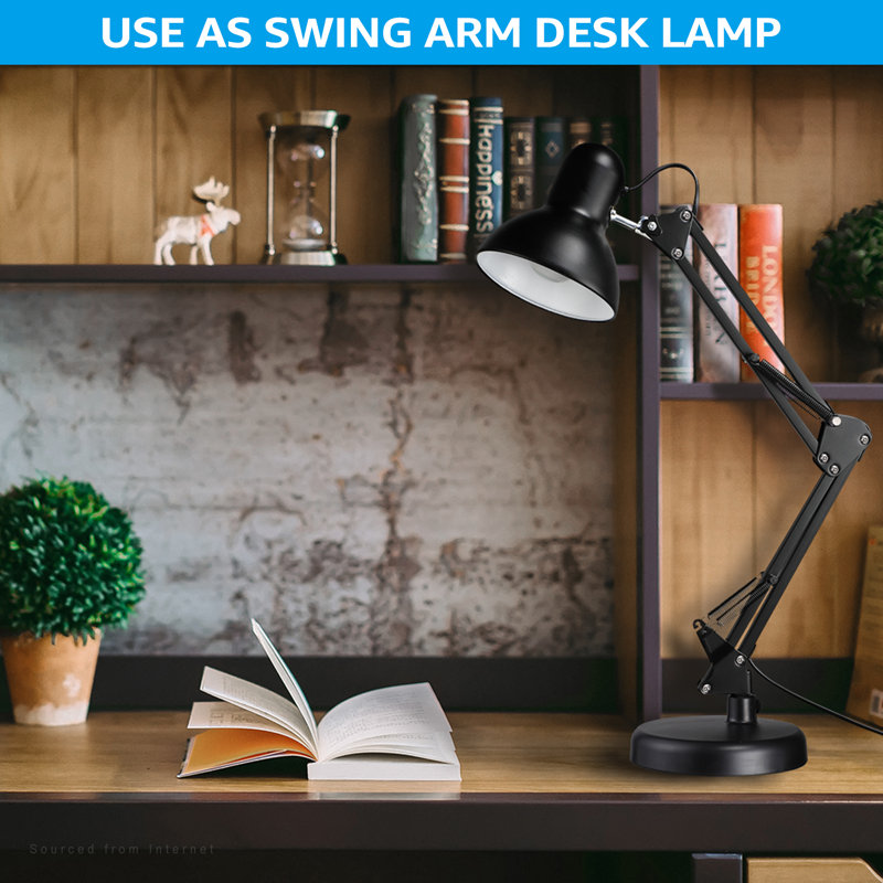 Adjustable Black Clip-On Lamp with Shelf, 40W