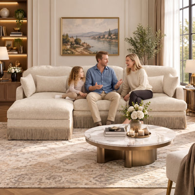 Modern, Stylish Modular Sofa Set; 4-Seater L-Shaped Sofa In Chenille Leopard Print With Elegant Fringe Trim; For Living Rooms, Bedrooms, And Reception