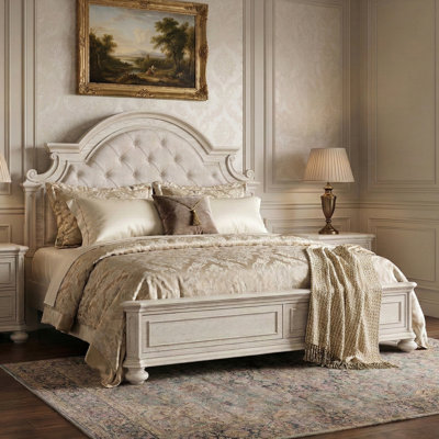 Lit capitonné traditionnel Dilys, blanc antique, grand