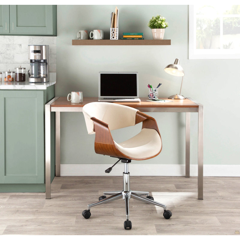 Chaise de bureau en noyer et crème