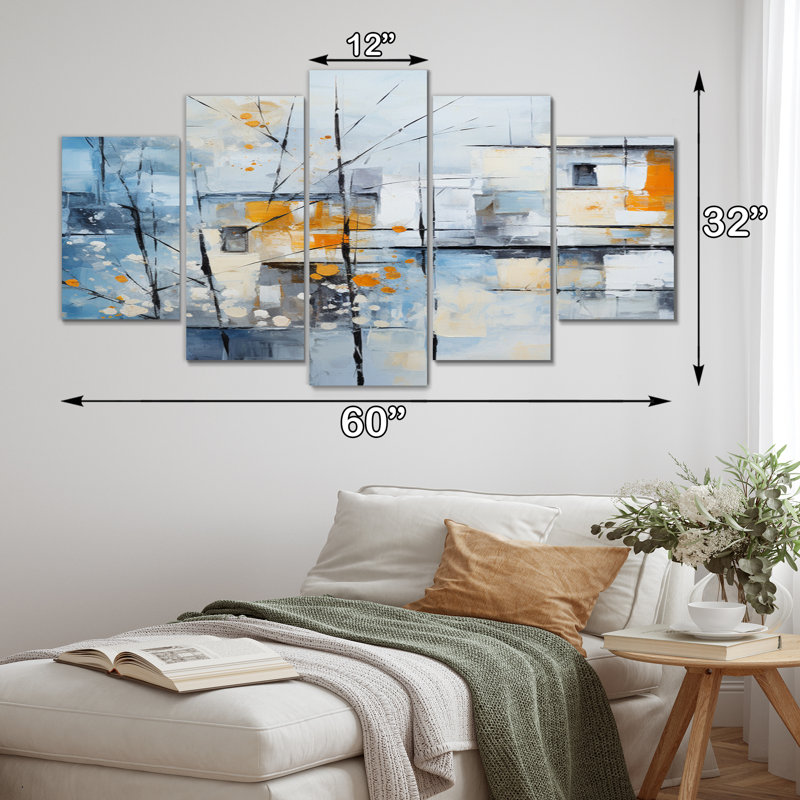 «Abstract Snow Elegance Collage», reproduction d'art abstrait mural - 5 panneaux