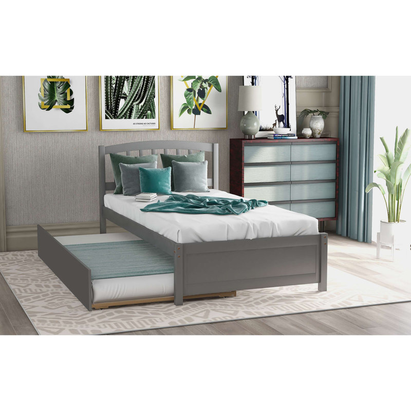 Structure de lit plateforme en bois avec lit gigogne, Gris